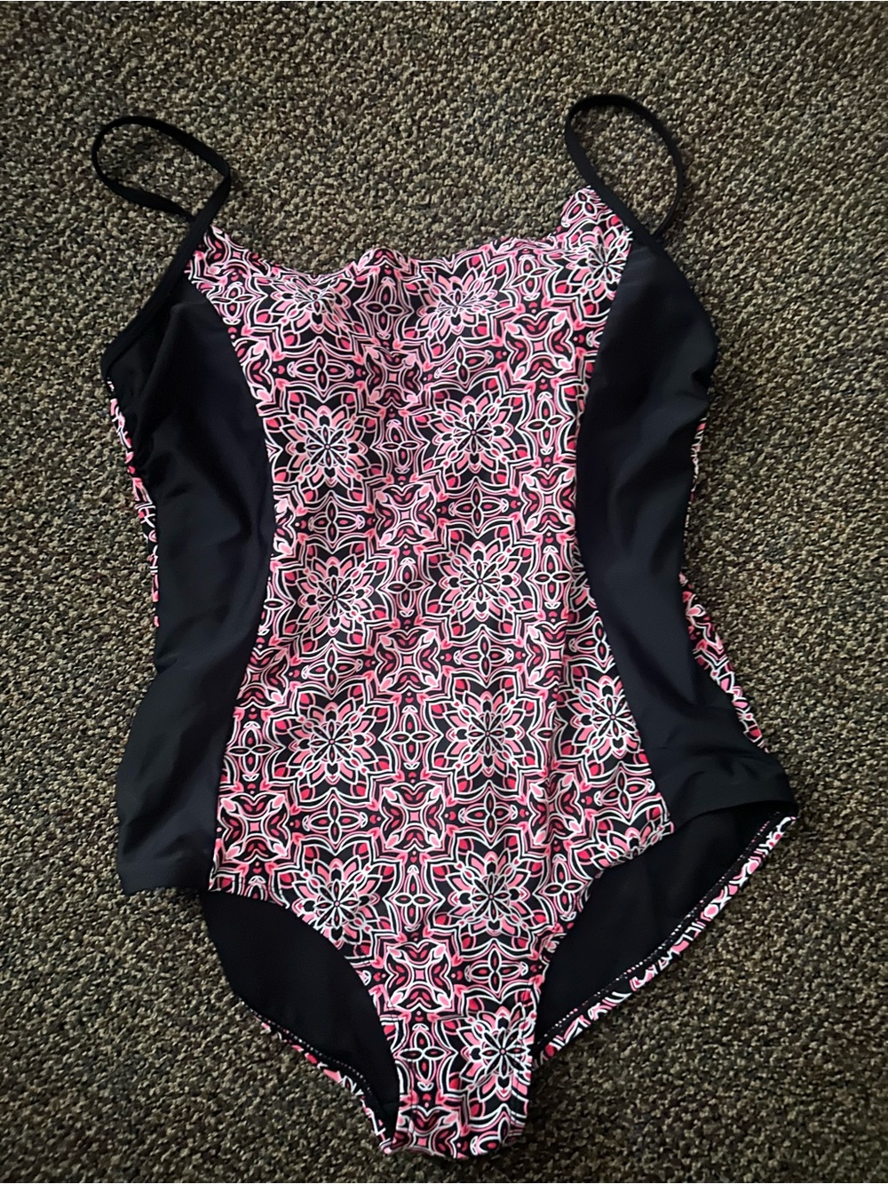 Black and pink floral one piece swimsuit